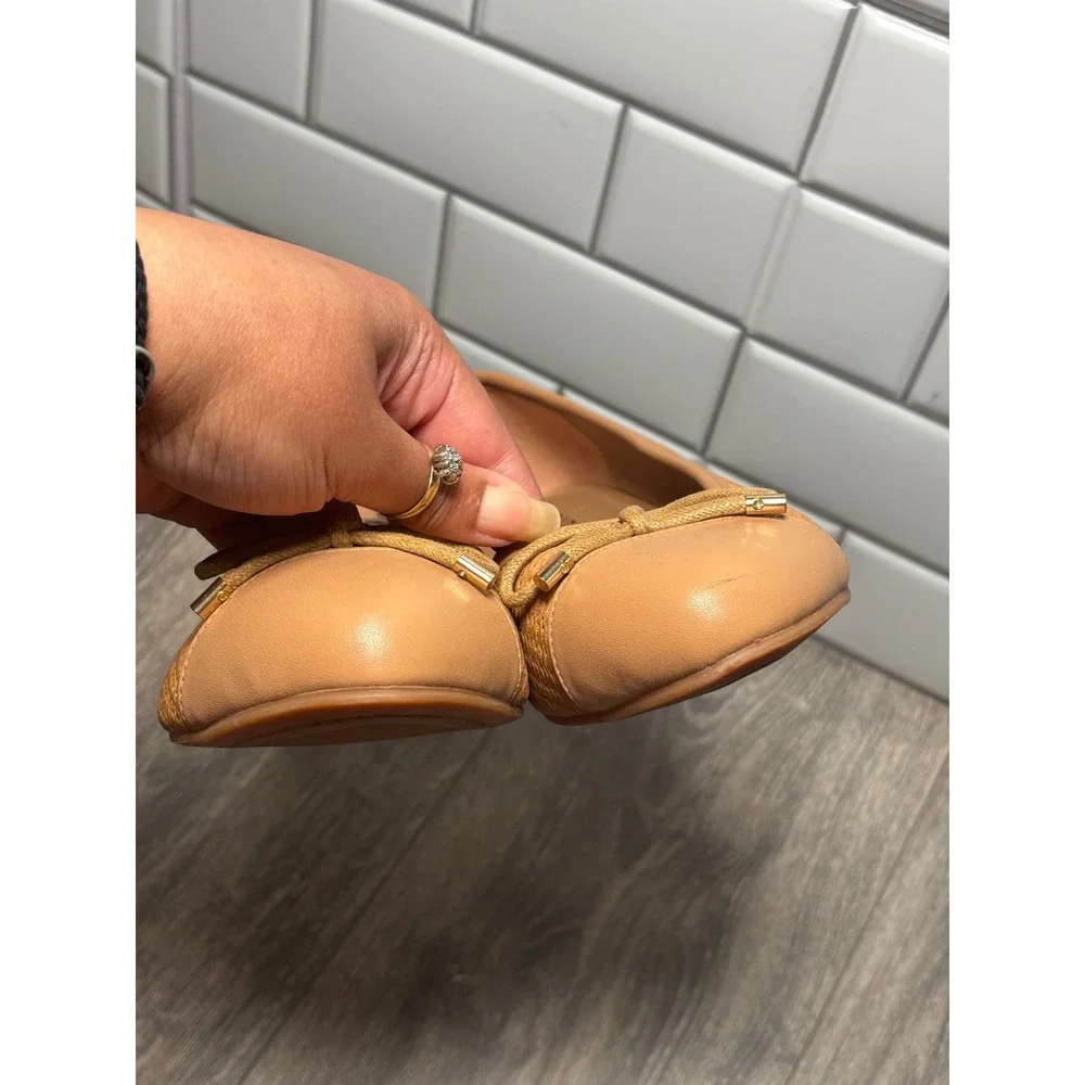 Torrid Tan Woven Cap Toe Ballet Flats Women Round Toe Bow Accent Shoes 8.5WW